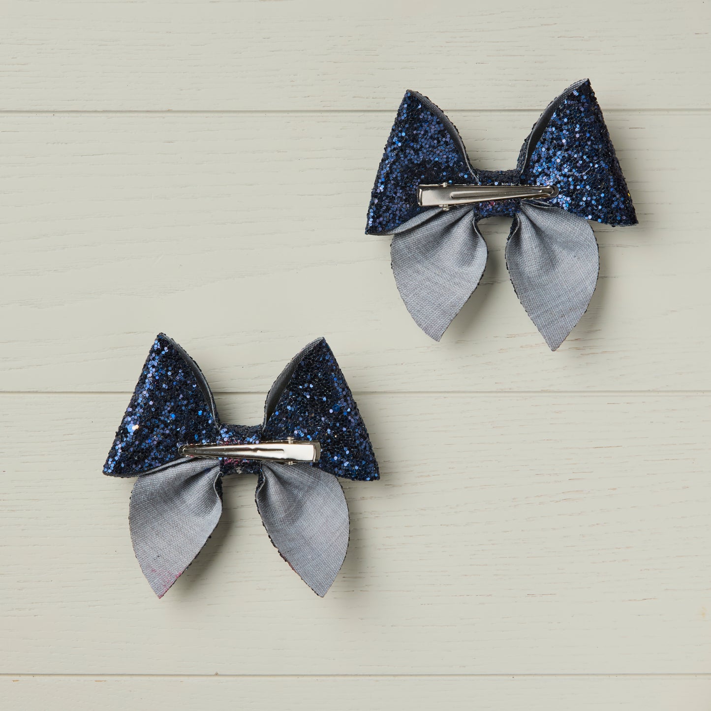 2 Midnight Blue Chunky Glitter Hair Bows