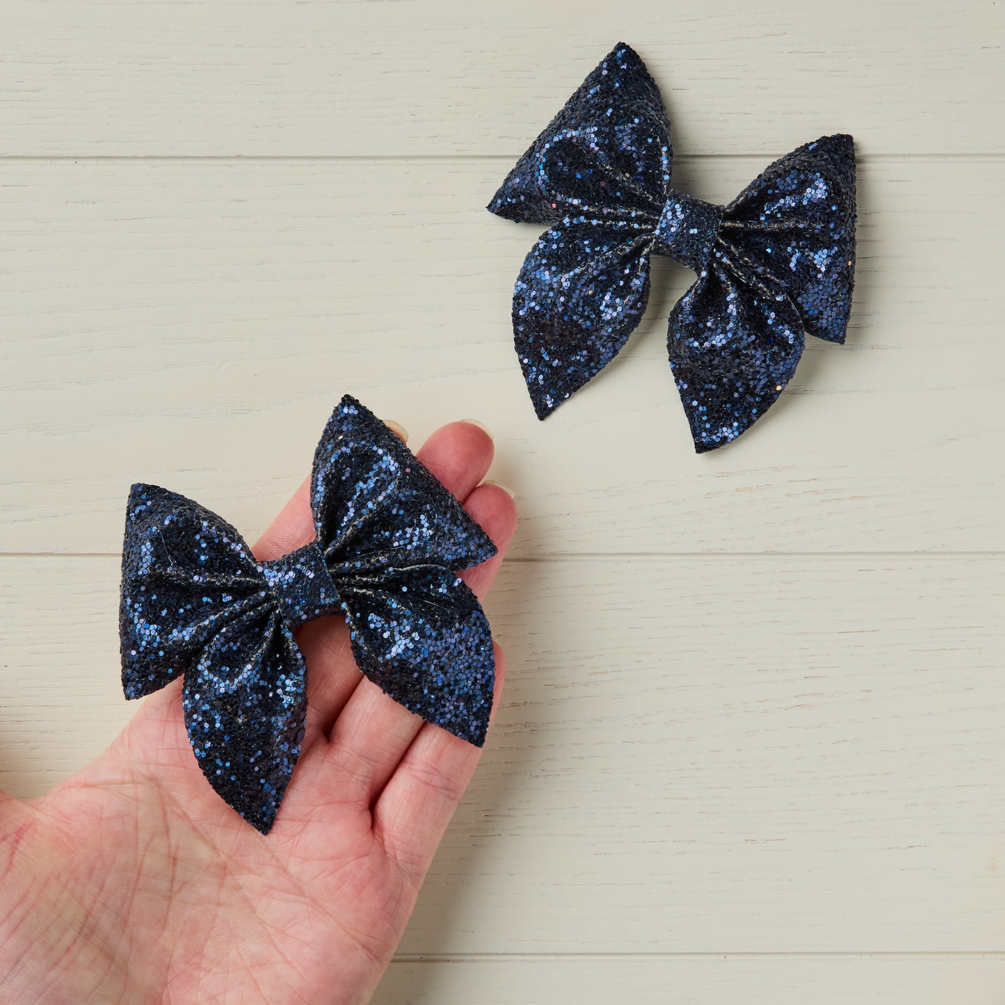 2 Midnight Blue Chunky Glitter Hair Bows