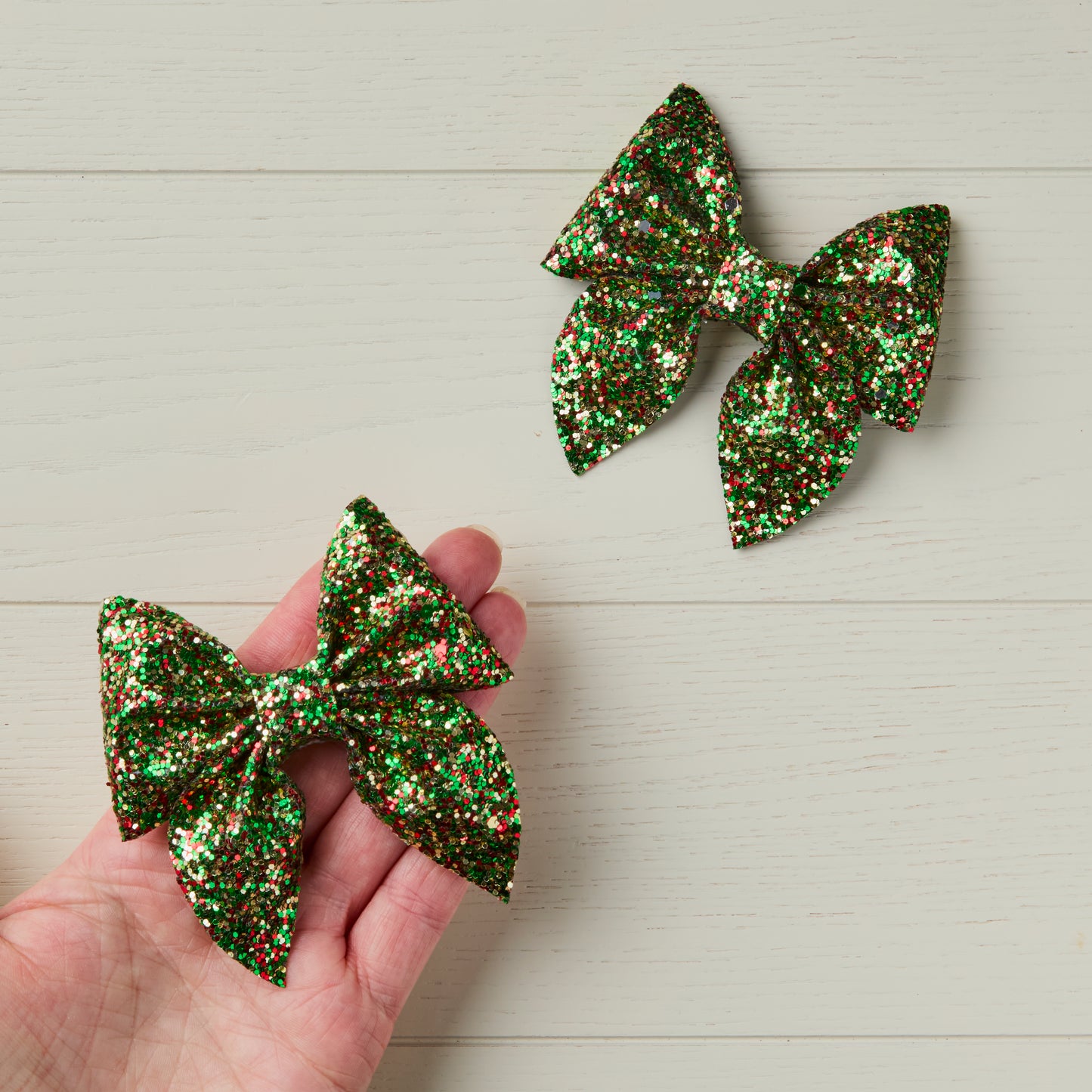 2 Festive Chunky Glitter Hair Bows