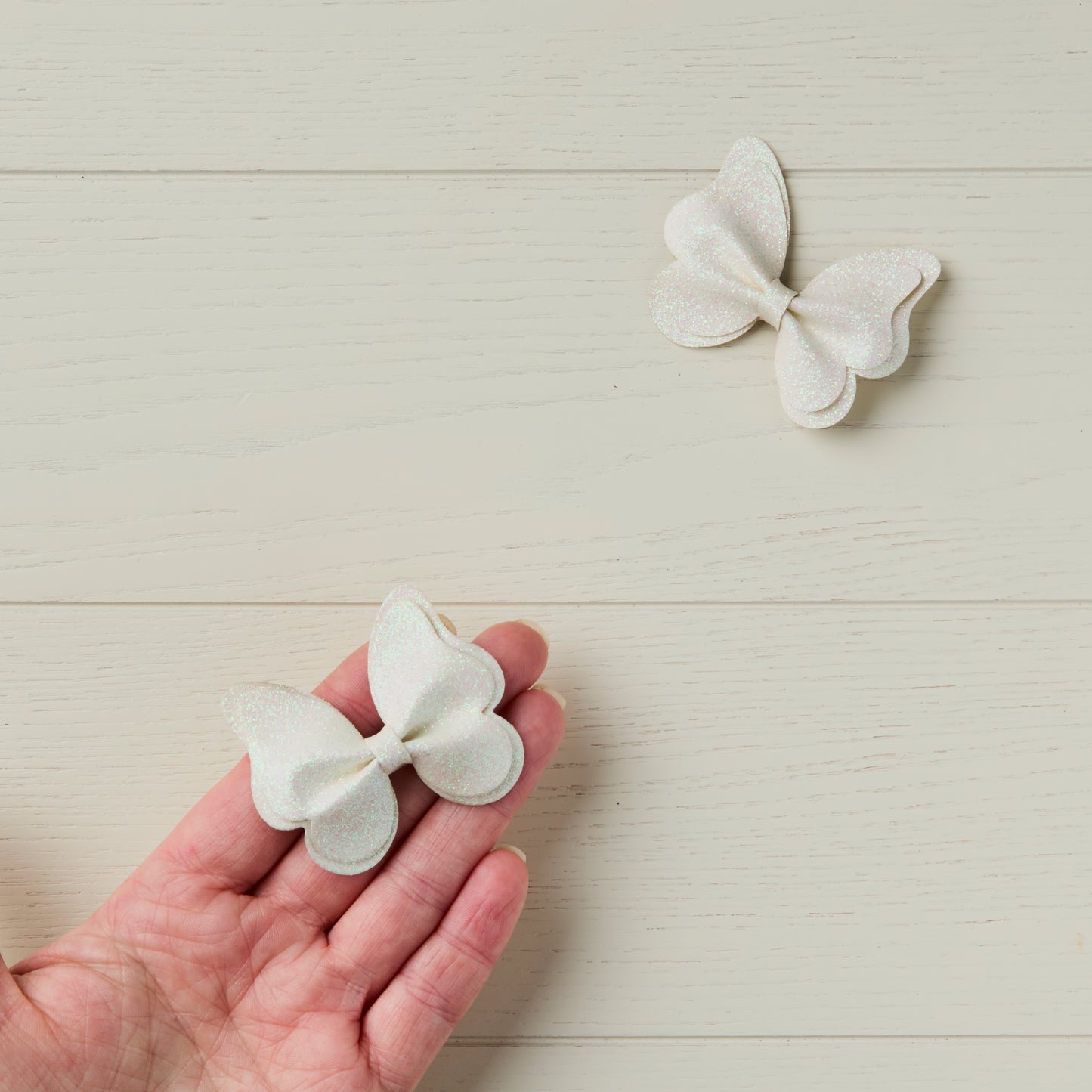 2 Sparkly White Glitter Butterfly Clips