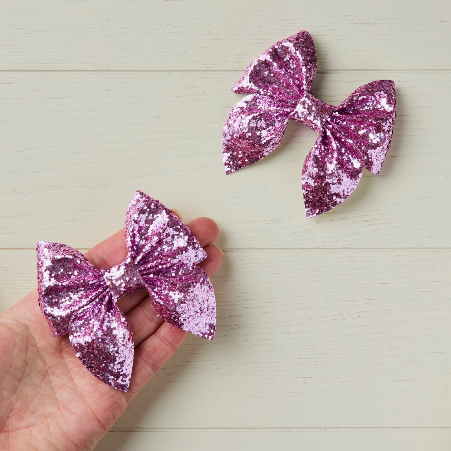 2 Candy Pink Chunky Glitter Hair Bows