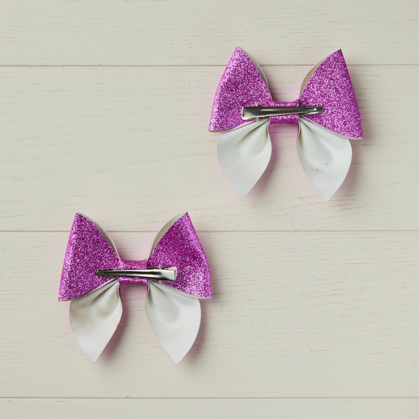 2 Fuchsia Pink Glitter Hair Bows