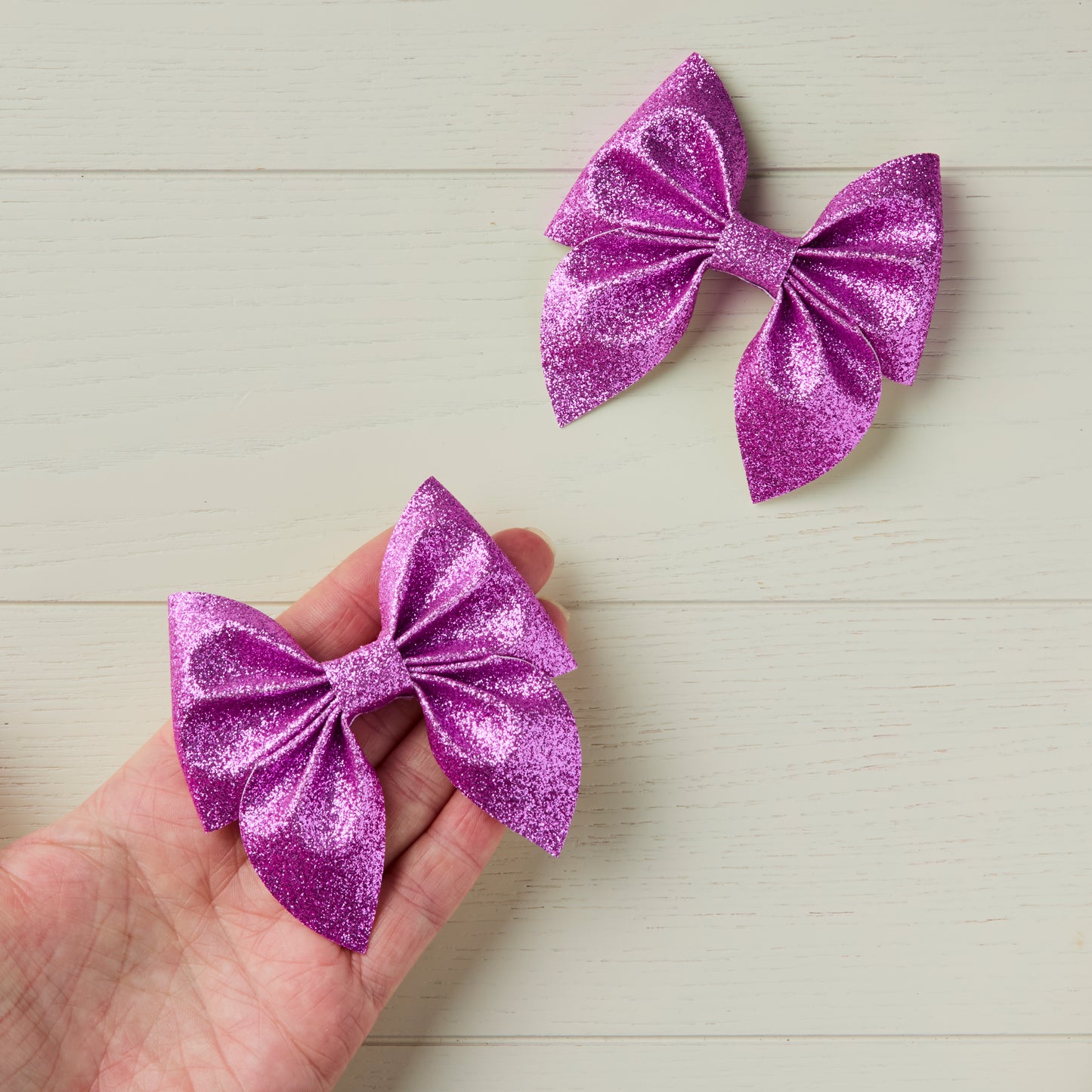 2 Fuchsia Pink Glitter Hair Bows