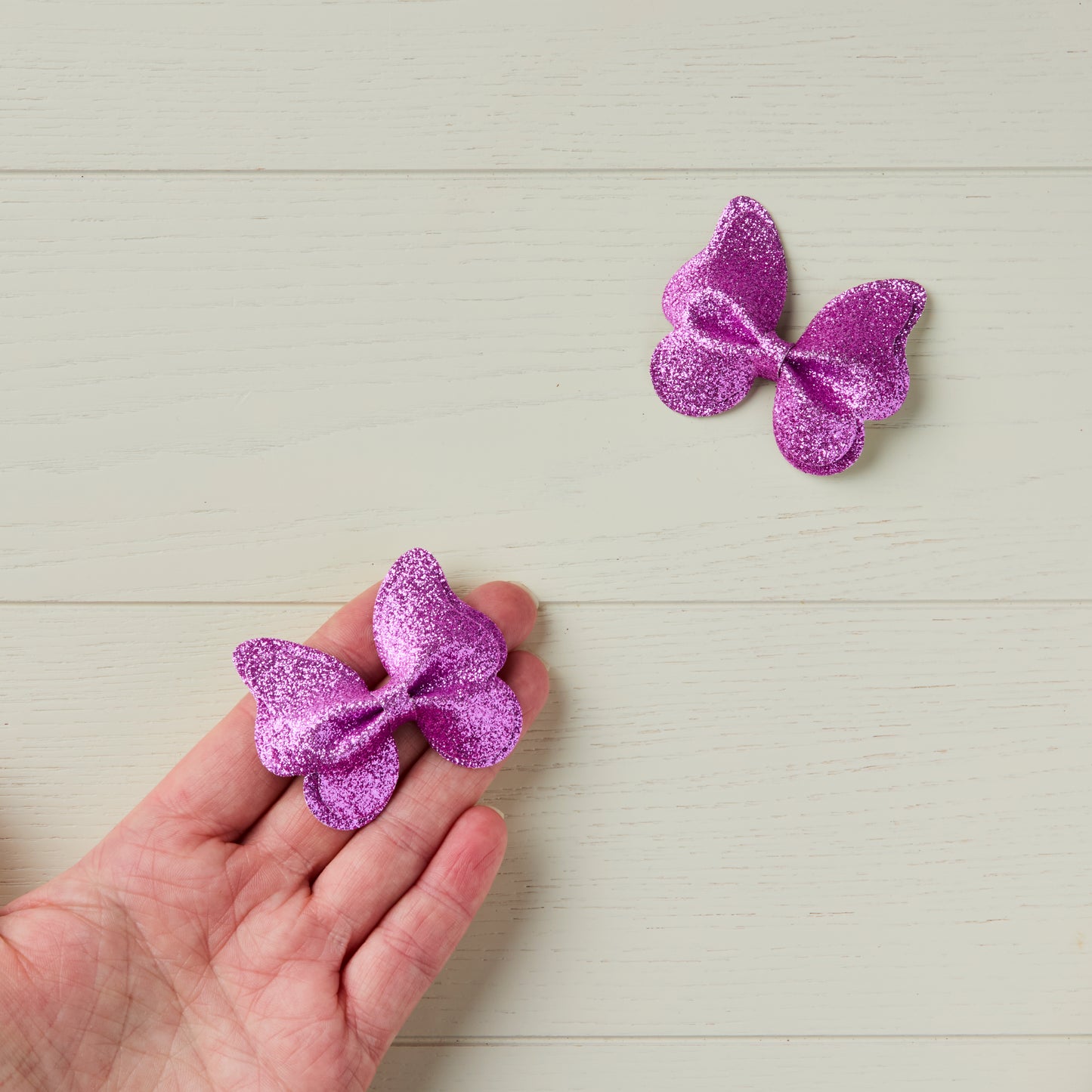 2 Fuchsia Pink Glitter Butterfly Clips