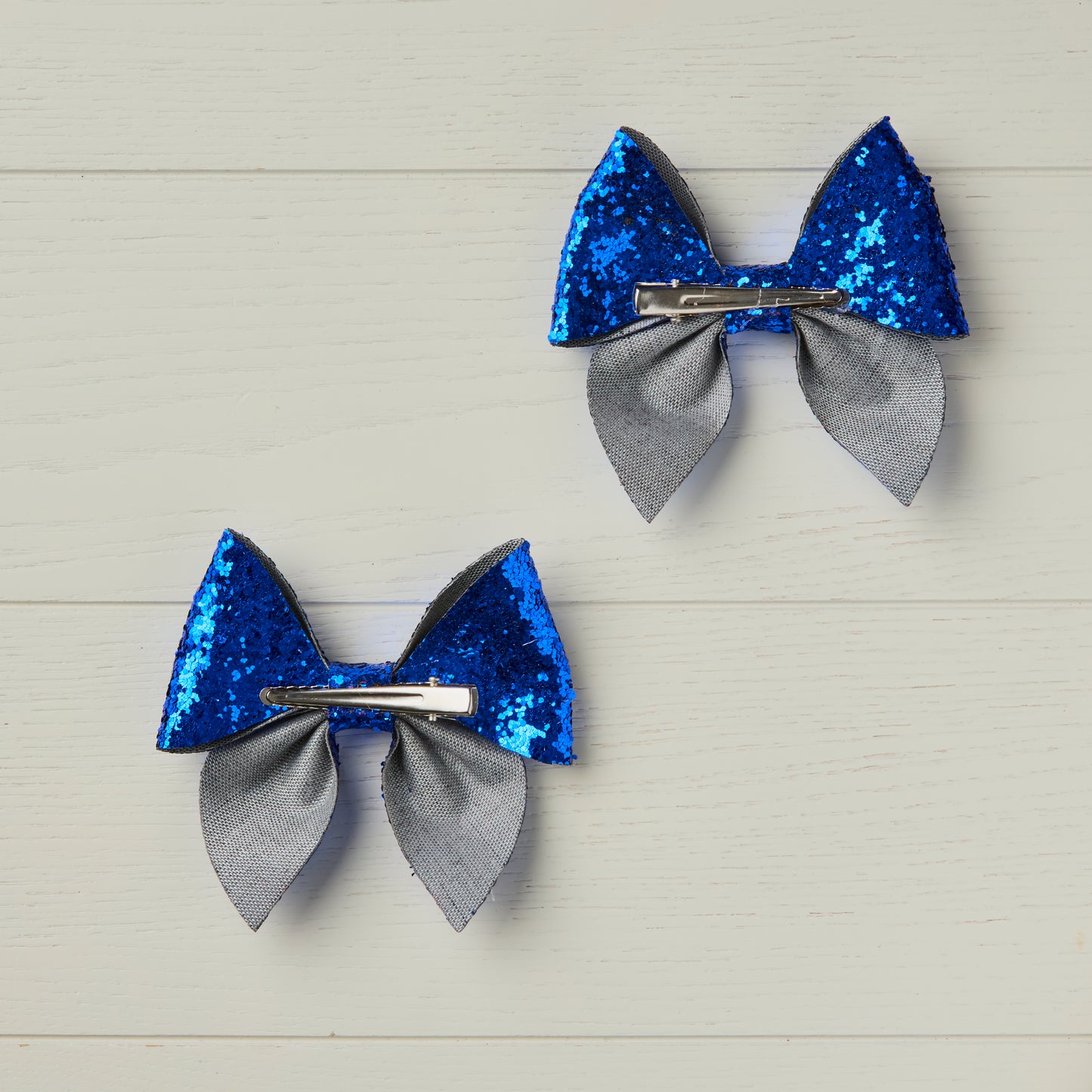 2 Royal Blue Chunky Glitter Hair Bows