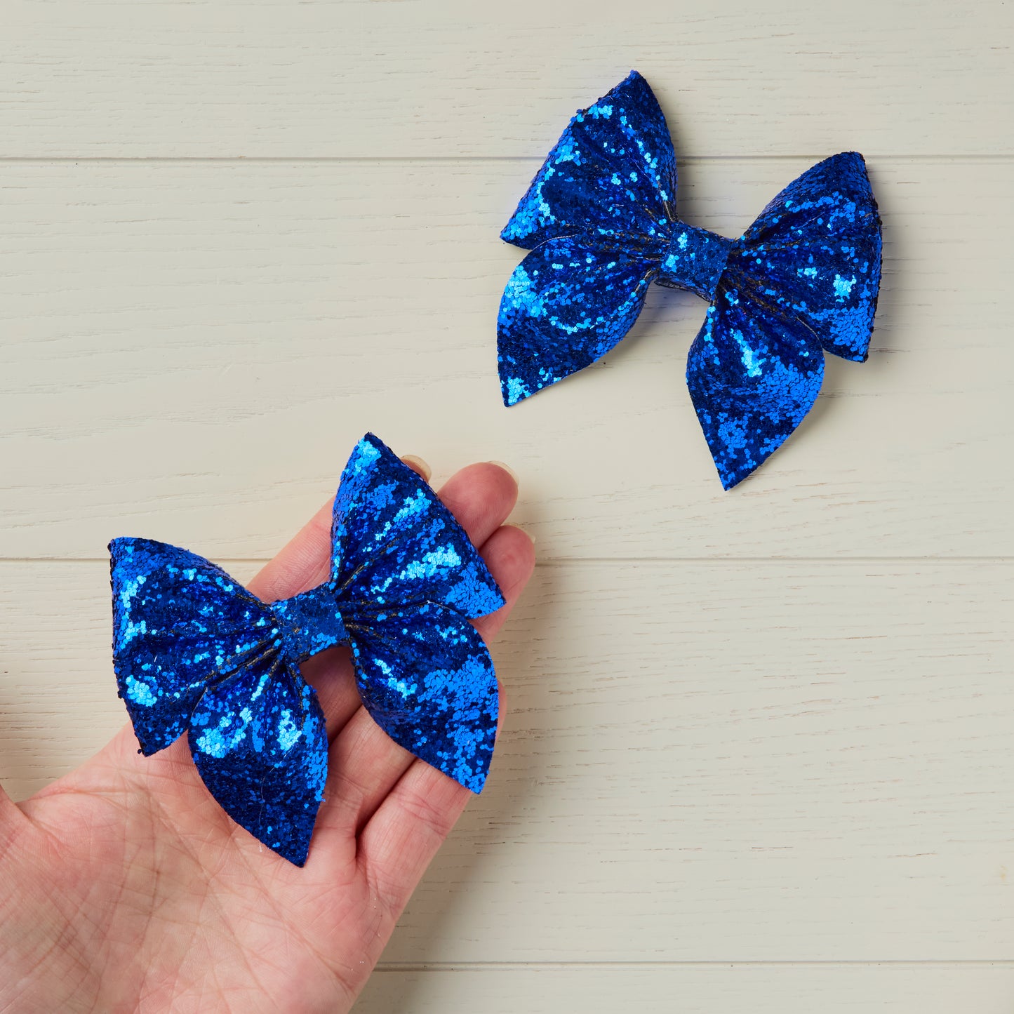 2 Royal Blue Chunky Glitter Hair Bows