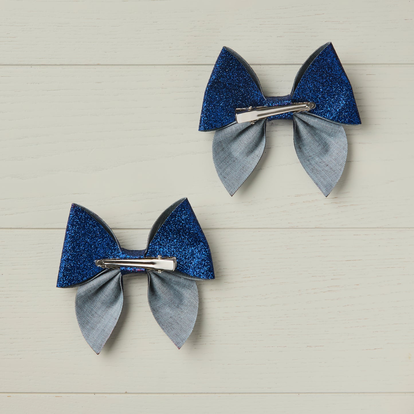 2 Navy Blue Glitter Hair Bows