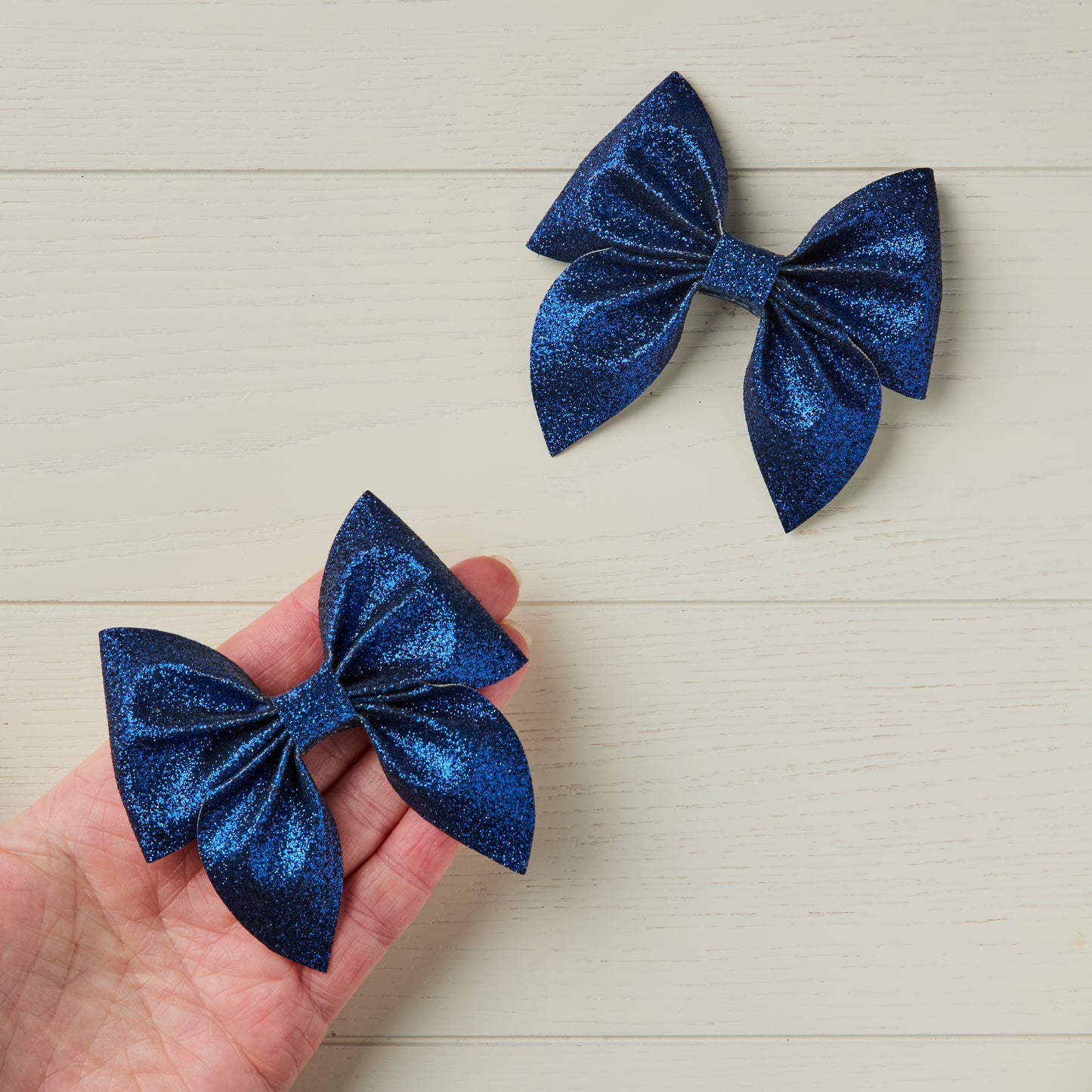 2 Navy Blue Glitter Hair Bows