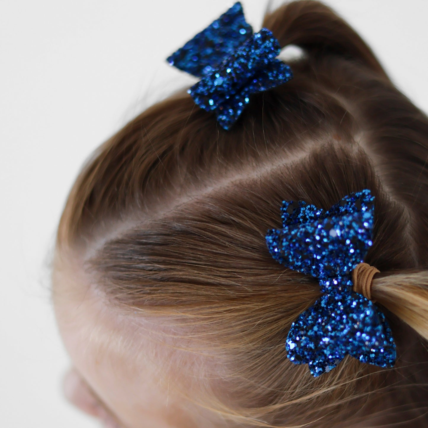 2 Royal Blue Jazz Glitter Mini Hair Bows