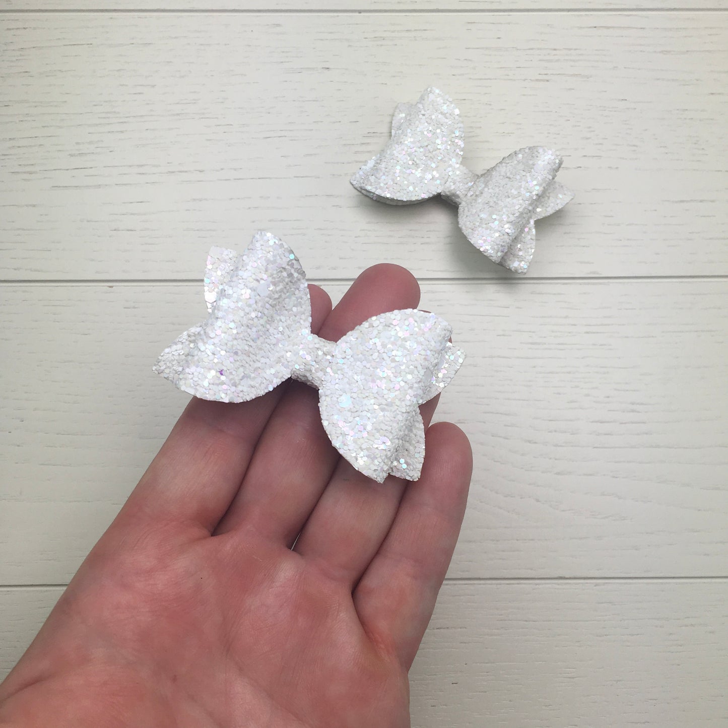 2 White Confetti Glitter Mini Hair Bows