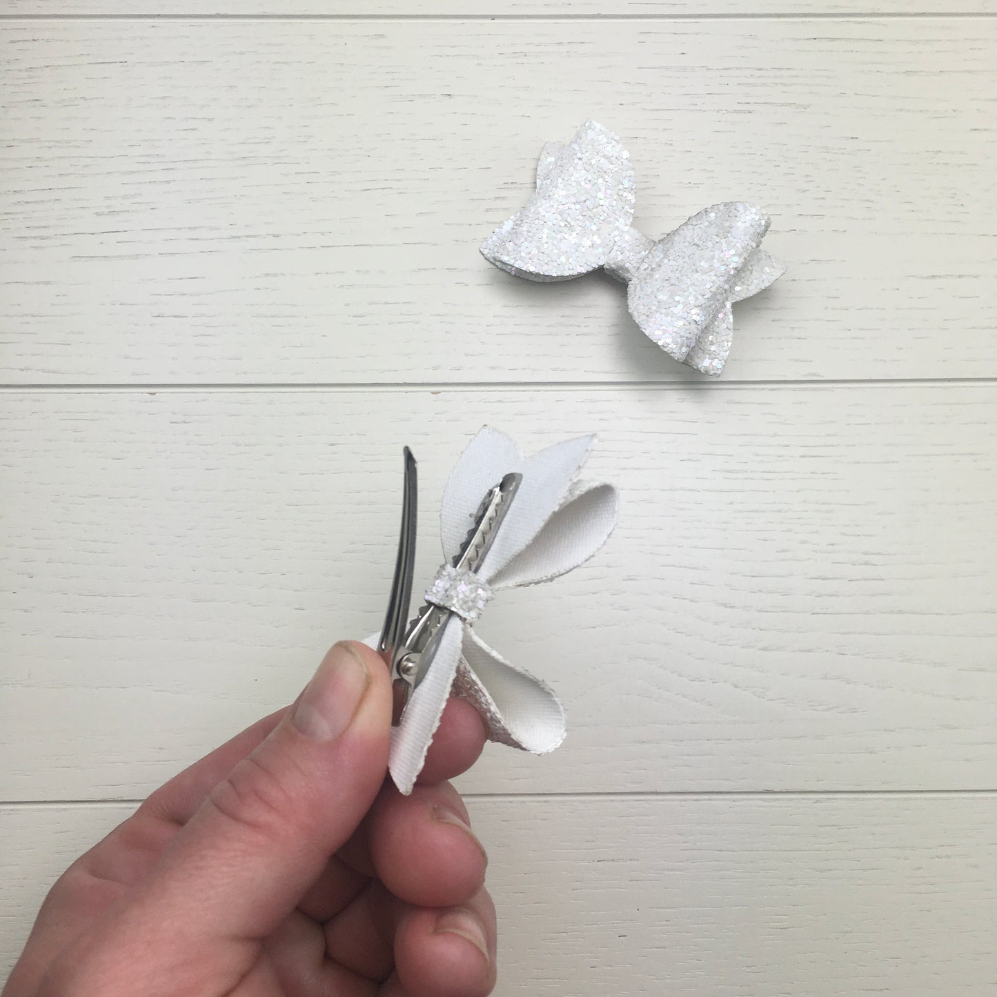2 White Confetti Glitter Mini Hair Bows
