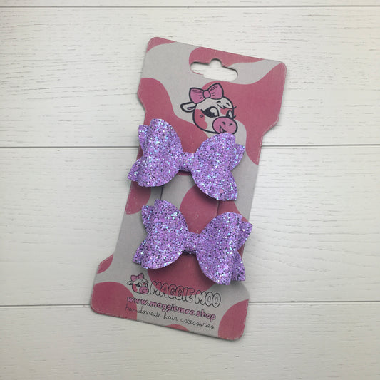 2 Lilac Confetti Glitter Mini Hair Bows