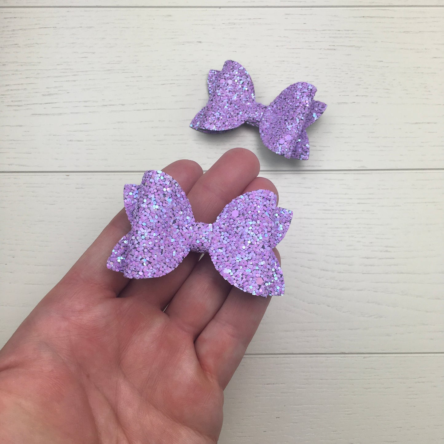 2 Lilac Confetti Glitter Mini Hair Bows