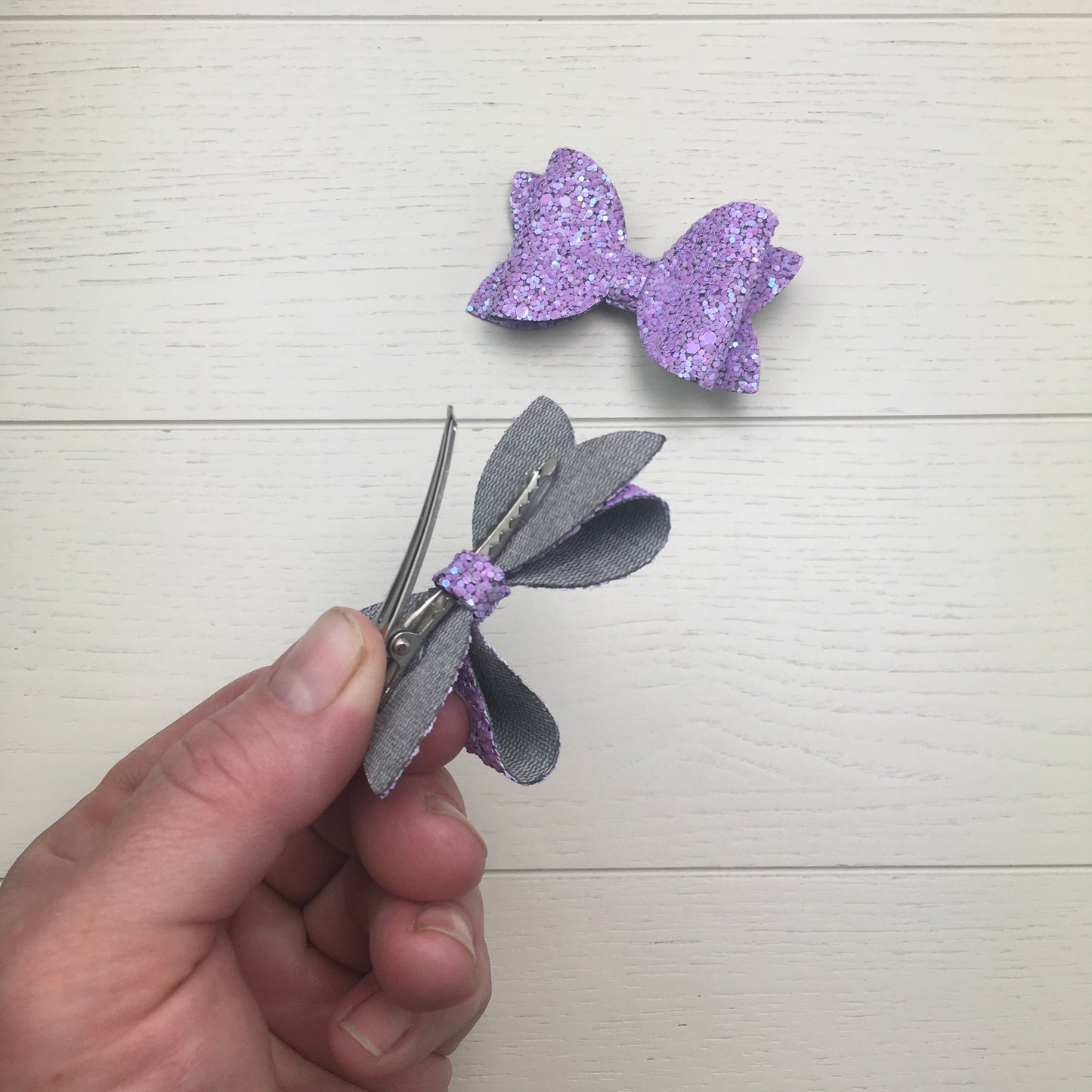2 Lilac Confetti Glitter Mini Hair Bows