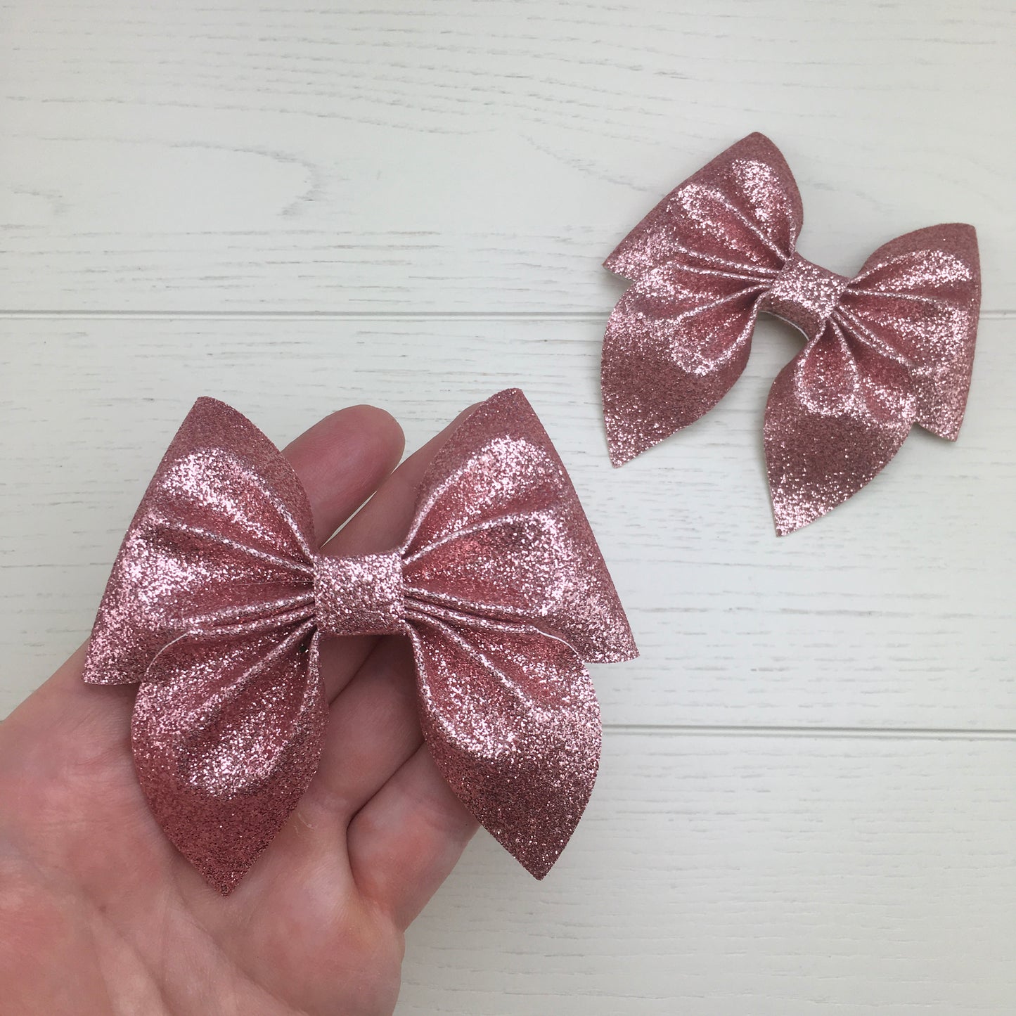 2 Dusky Pink Glitter Hair Bows