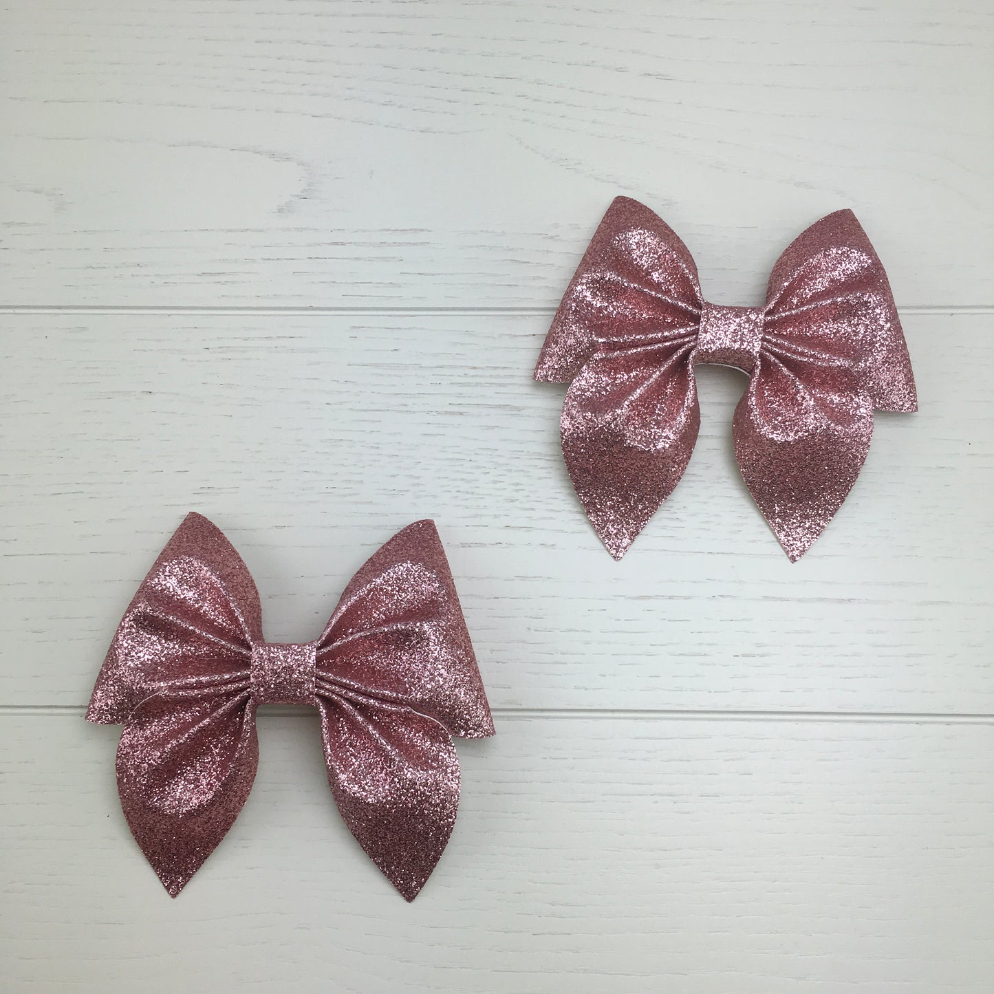2 Dusky Pink Glitter Hair Bows