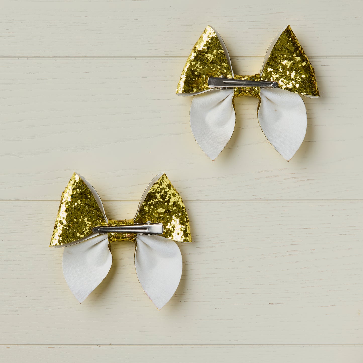 2 Bright Gold Chunky Glitter Hair Bows