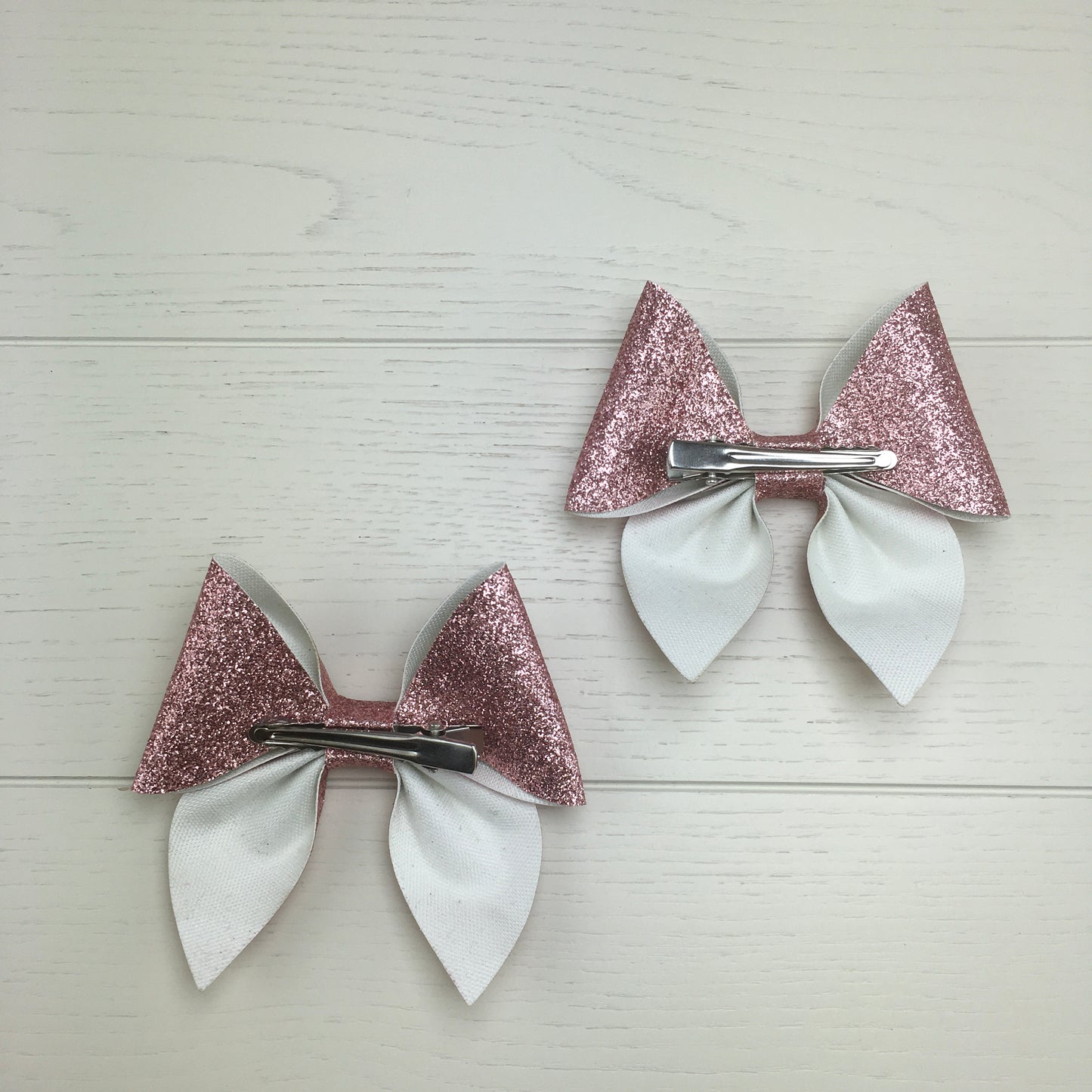 2 Dusky Pink Glitter Hair Bows