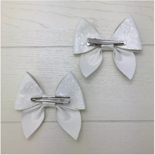 2 Off White Chunky Glitter Hair Bows