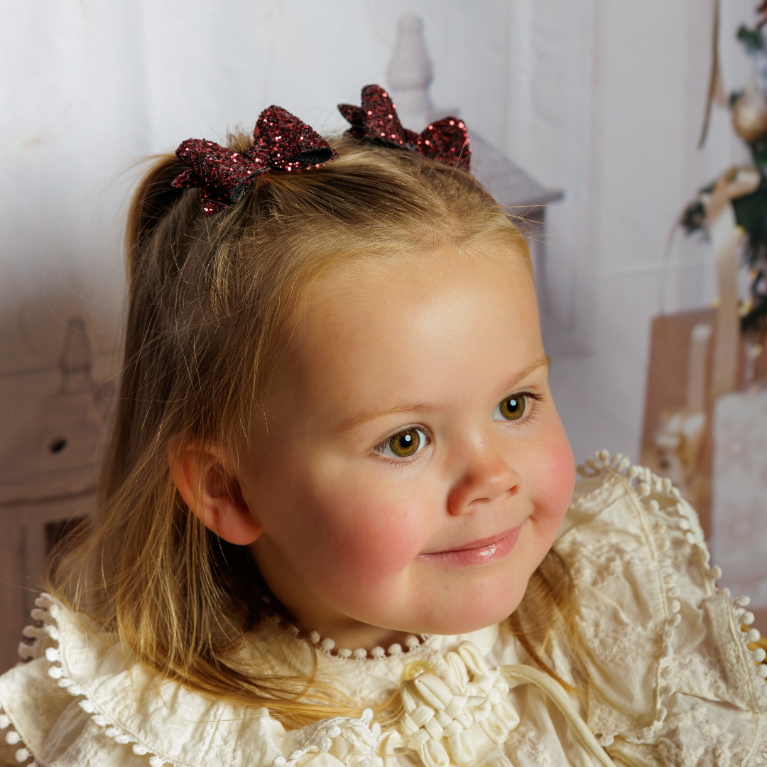 2 Burgundy Jazz Glitter Mini Hair Bows