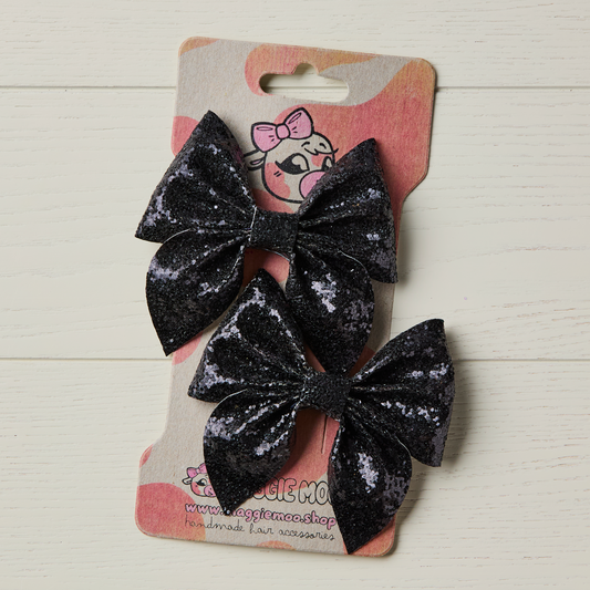 2 Black Chunky Glitter Hair Bows