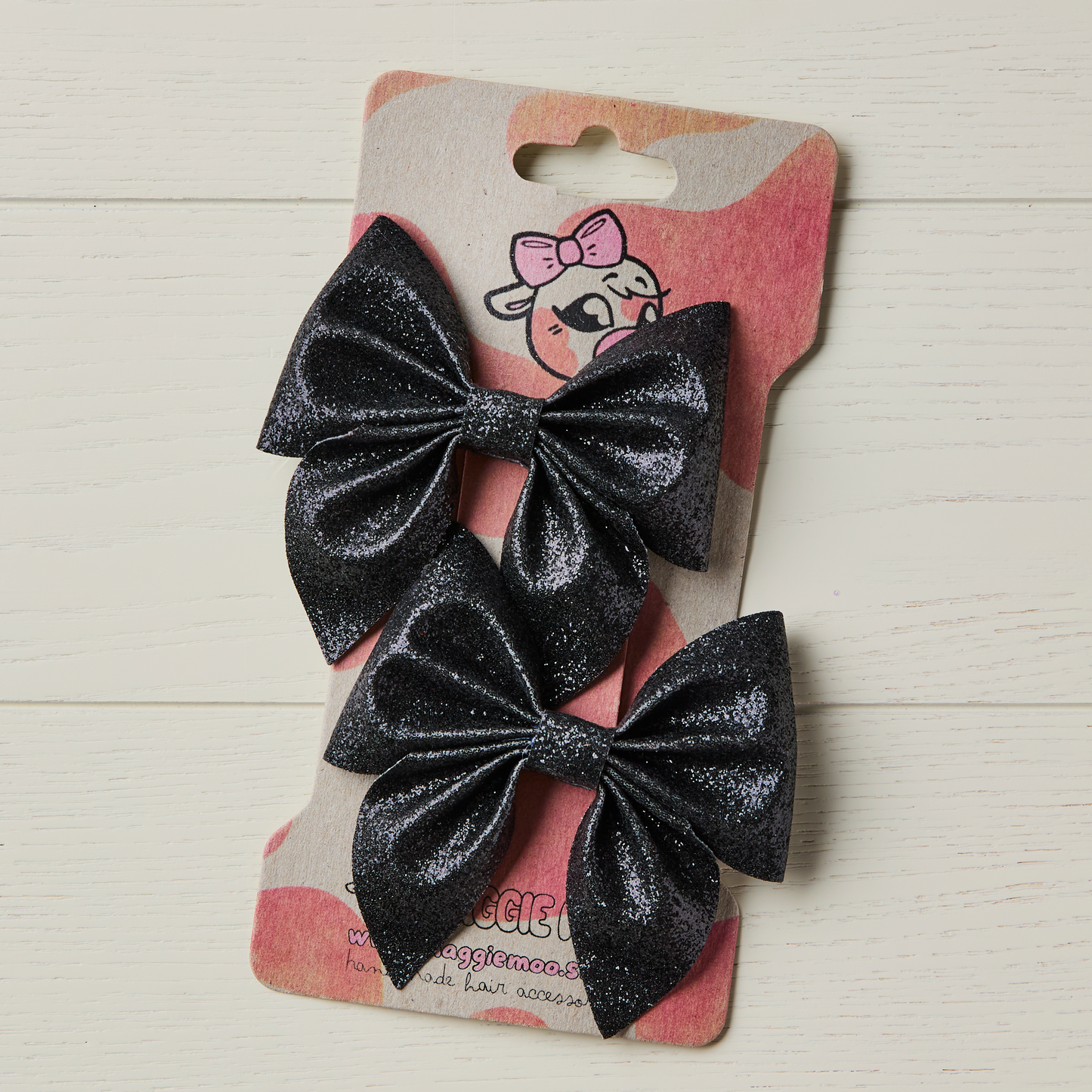 2Jet Black Glitter Hair Bows