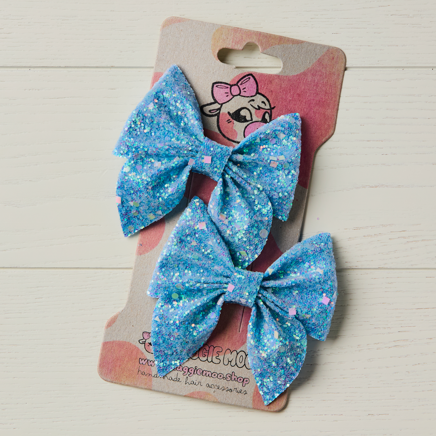 2 AB Blue Chunky Glitter Hair Bows