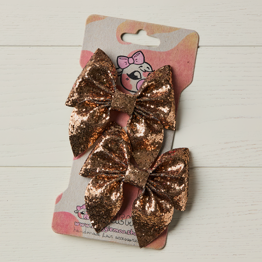 2 Bronze Chunky Glitter Hair Bows