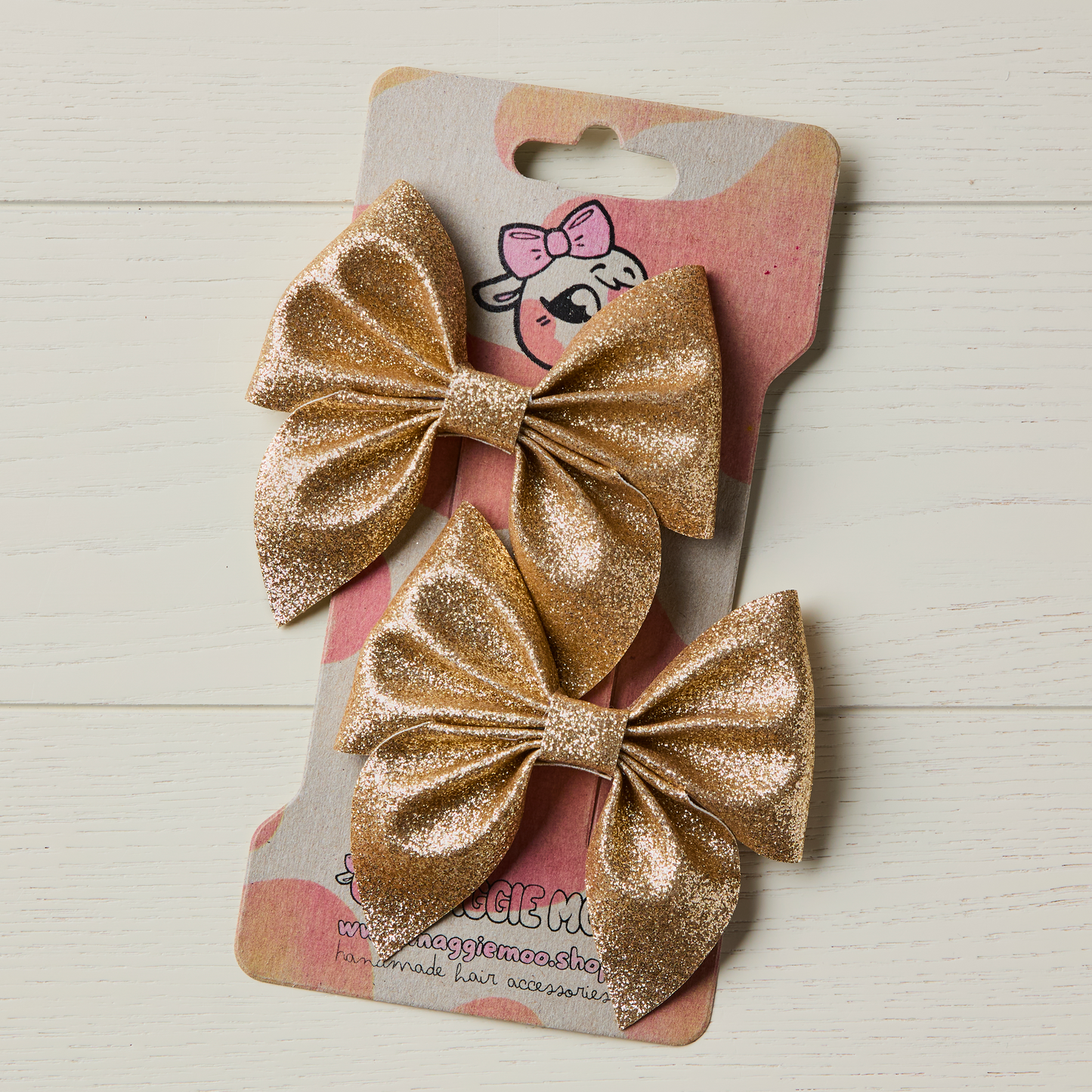 2 Old Gold Glitter Hair Bows