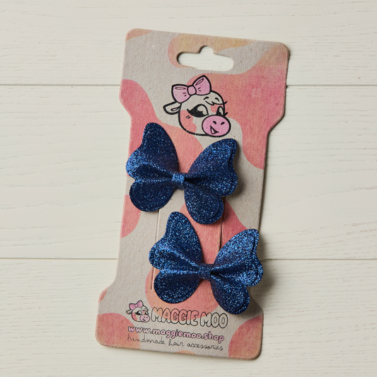 2 Navy Blue Glitter Butterfly Clips