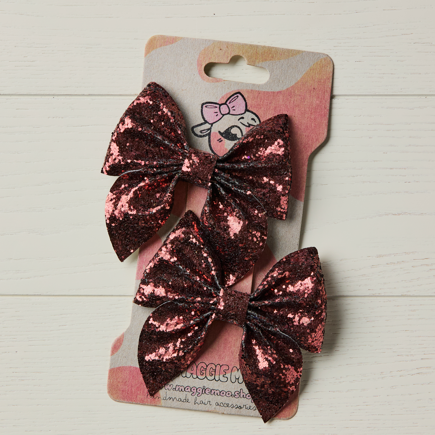 2 Chestnut Brown Chunky Glitter Hair Bows
