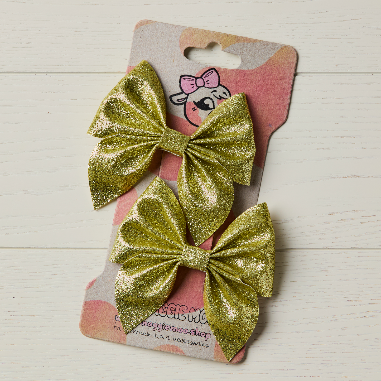 2 Pale Gold Glitter Hair Bows