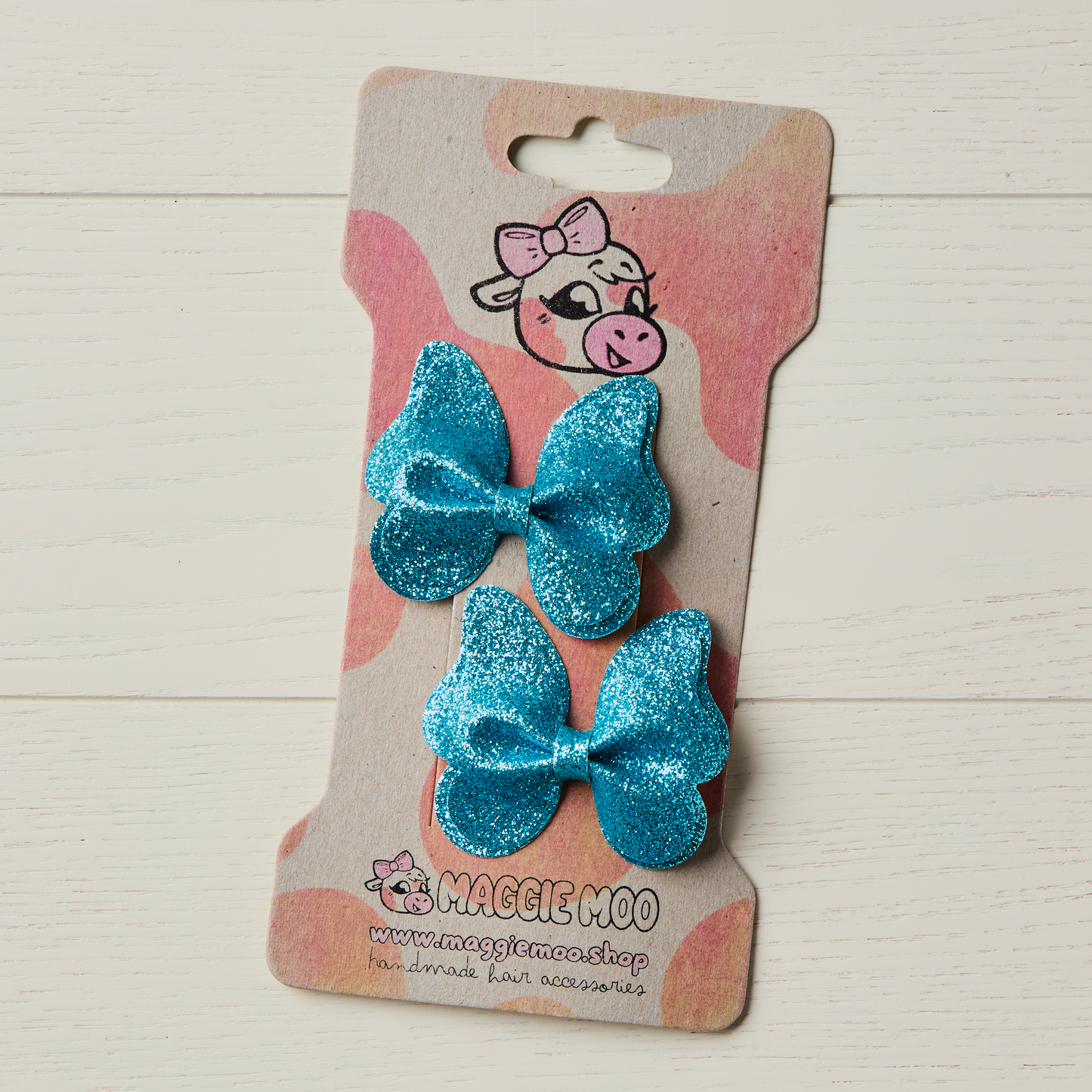 2 Turquoise Blue Glitter Butterfly Clips