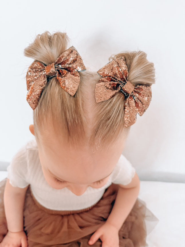 2 Bronze Chunky Glitter Hair Bows