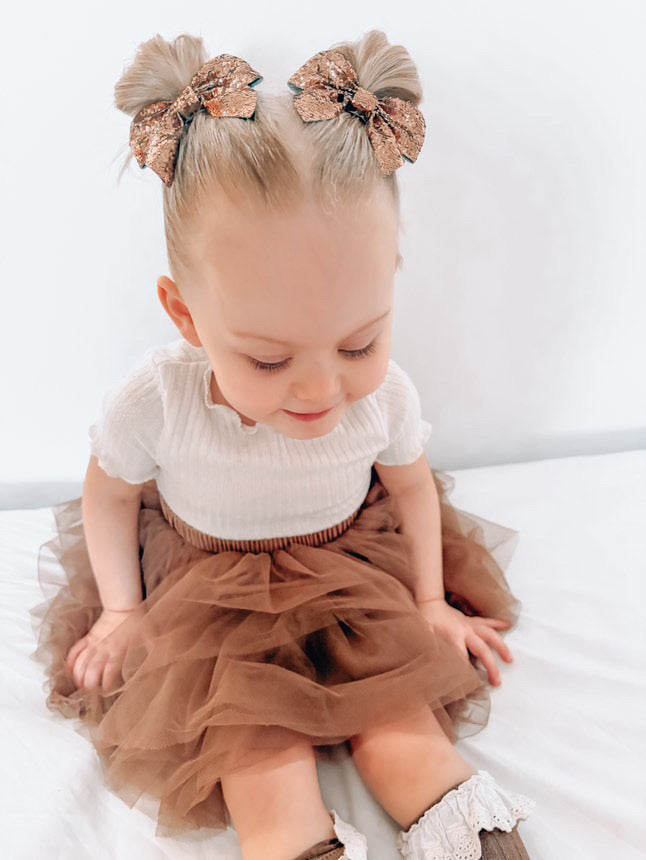 2 Bronze Chunky Glitter Hair Bows