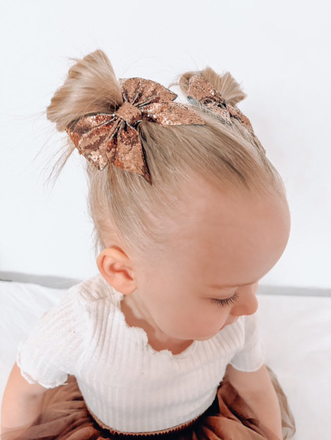 2 Bronze Chunky Glitter Hair Bows