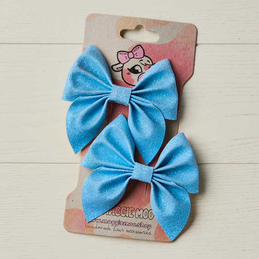 2 Baby Blue Glitter Hair Bows