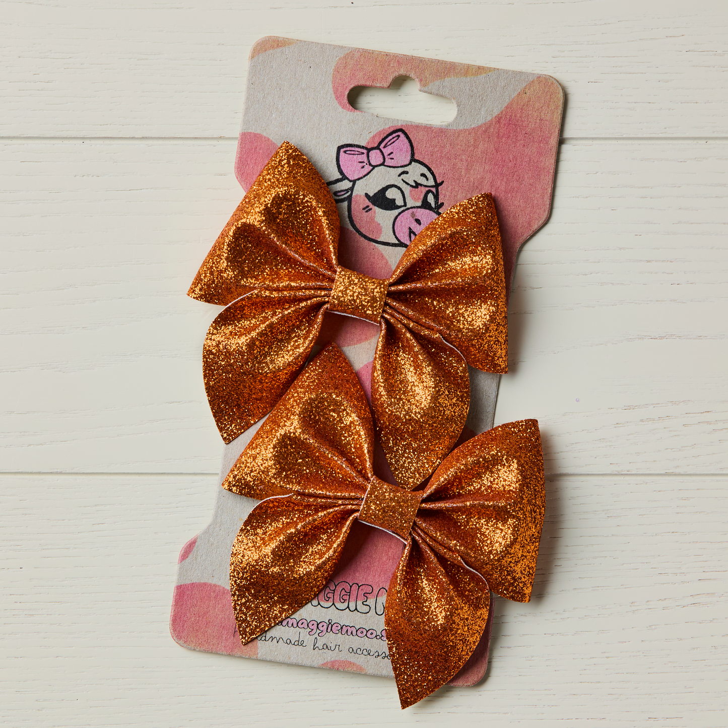 2 Orange Glitter Hair Bows