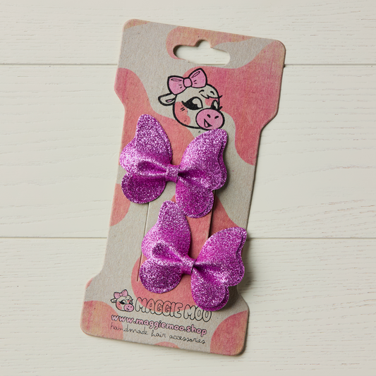 2 Fuchsia Pink Glitter Butterfly Clips