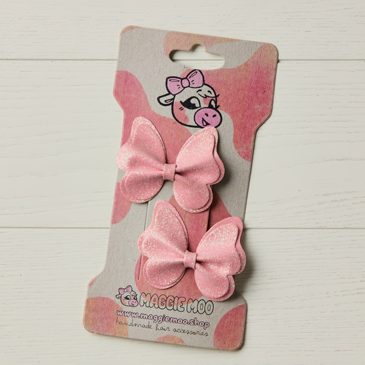 2 Pastel Pink Glitter Butterfly Clips
