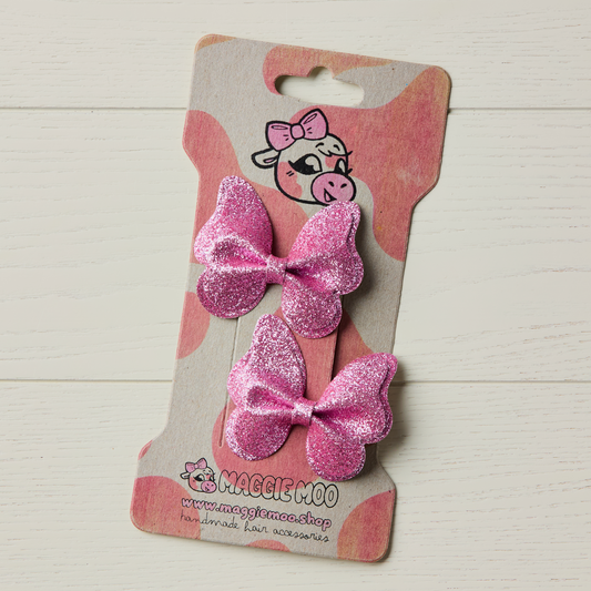2 Classic Pink Glitter Butterfly Clips