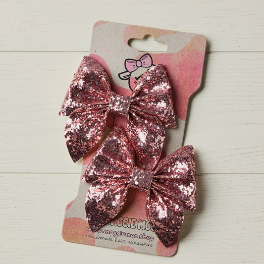 2 Rose Gold Chunky Glitter Hair Bows