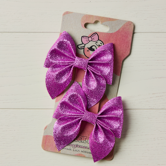 2 Fuchsia Pink Glitter Hair Bows