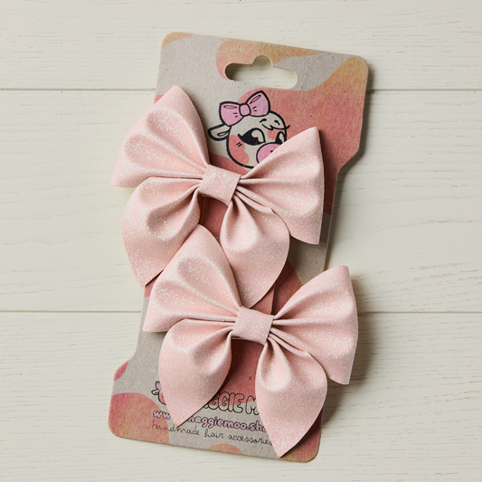 2 Pale Pink Glitter Hair Bows