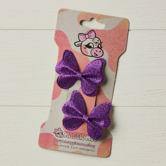 2 Purple Glitter Butterfly Clips
