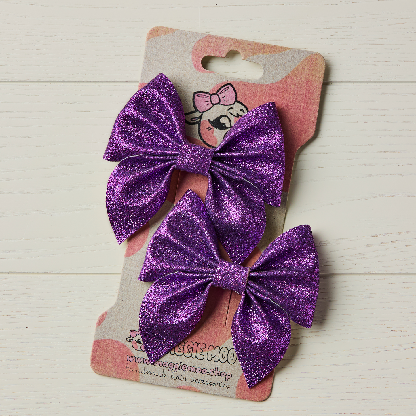 2 Purple Glitter Hair Bows