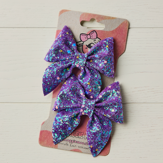 2 AB Purple Chunky Glitter Hair Bows