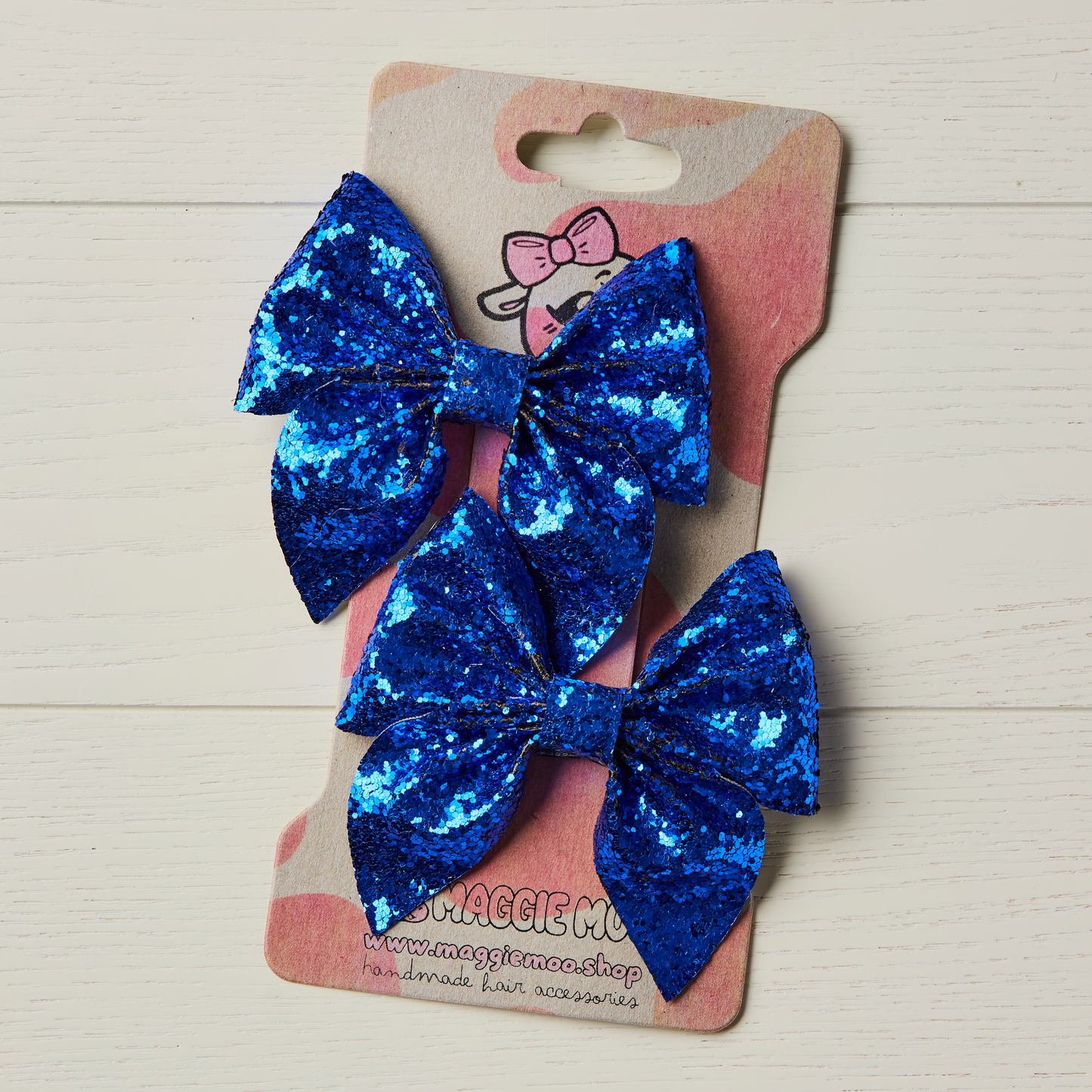 2 Royal Blue Chunky Glitter Hair Bows