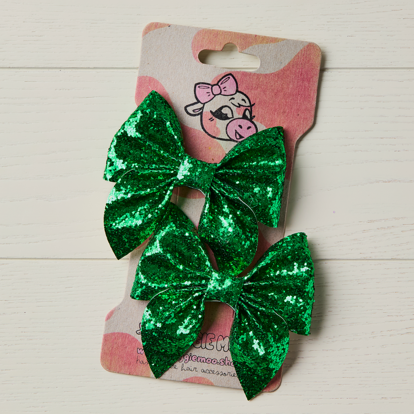 2 Green Chunky Glitter Hair Bows