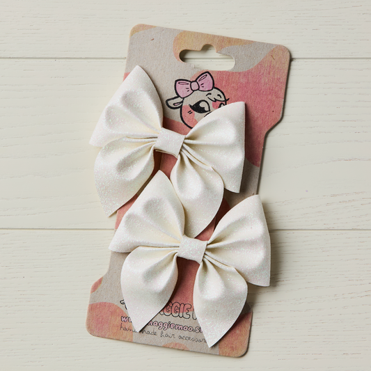 2 Sparkly White Glitter Hair Bows
